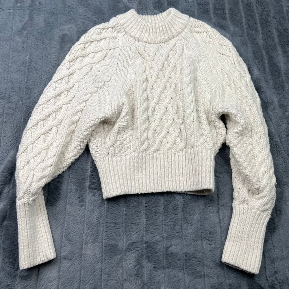 HM Womens Cable Knit Cropped Sweater Ivory White Mock Neck XS 0924320 2